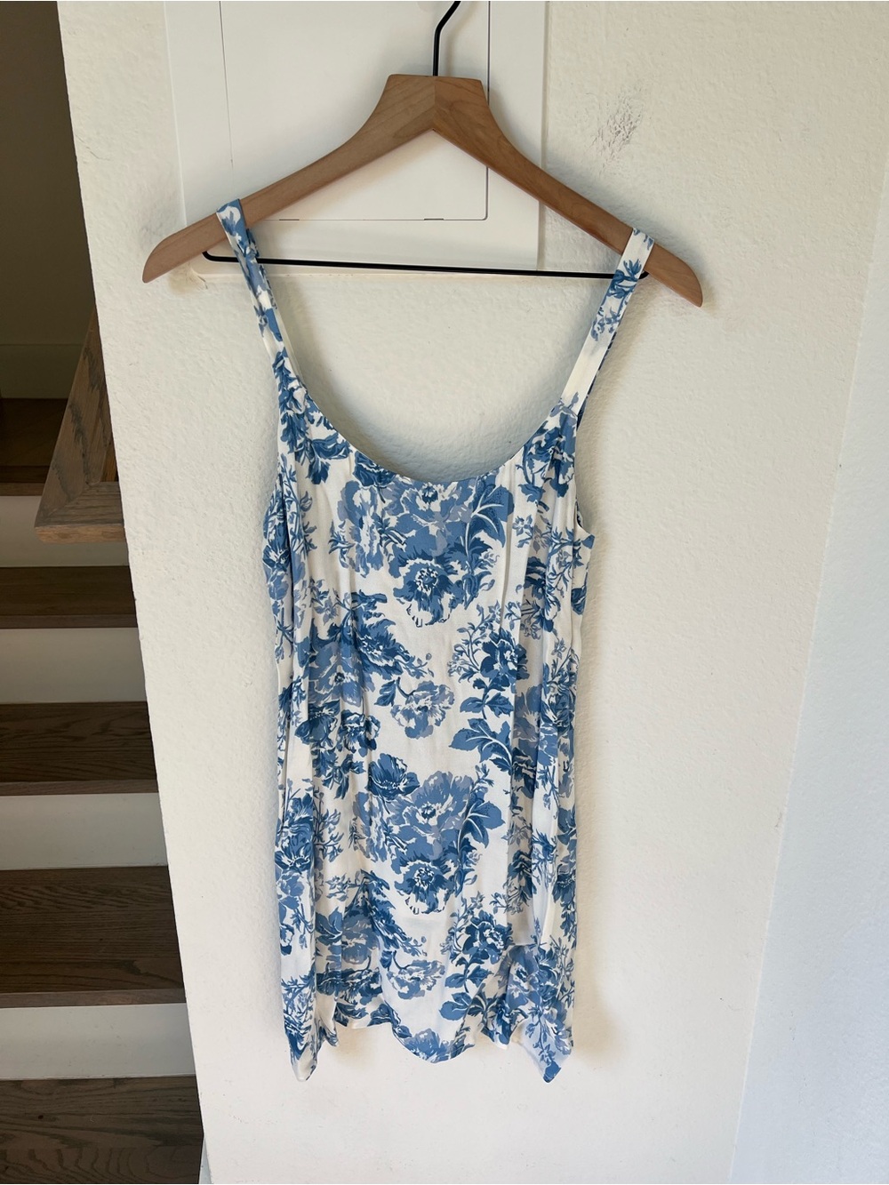 Reformation Floral Print Mini Dress in Blue and White